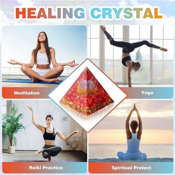 Orgone Pyramid Healing Stone - Amethyst Crystal Sphere Red Coral - Picture 6 of 10